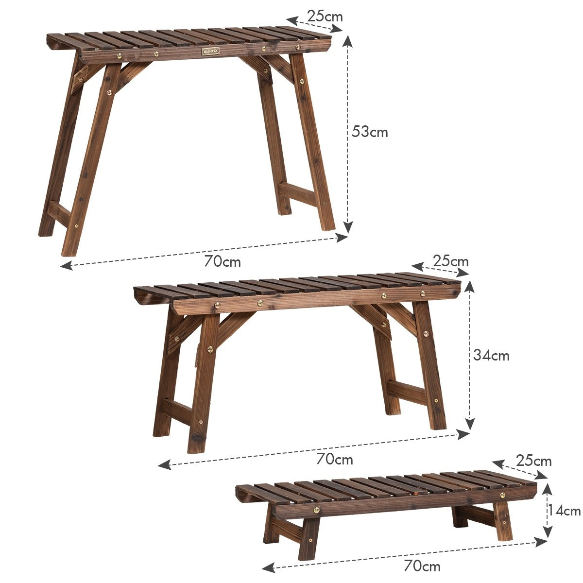 Wooden plant stand 3-tier corner plant shelf 3-piece. Brown flower stand