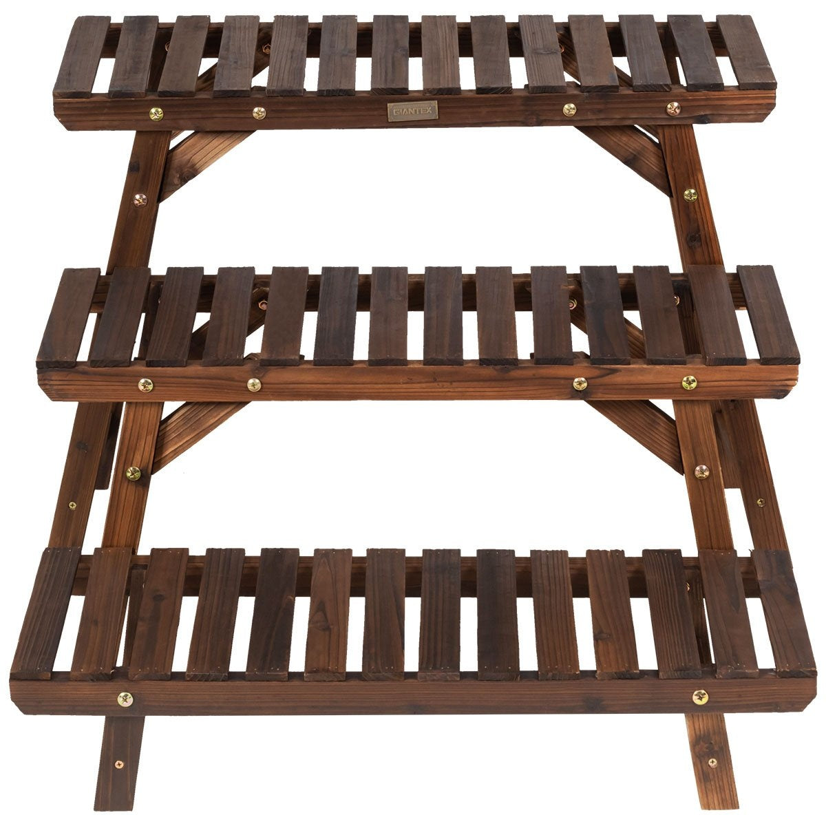 Wooden plant stand 3-tier corner plant shelf 3-piece. Brown flower stand