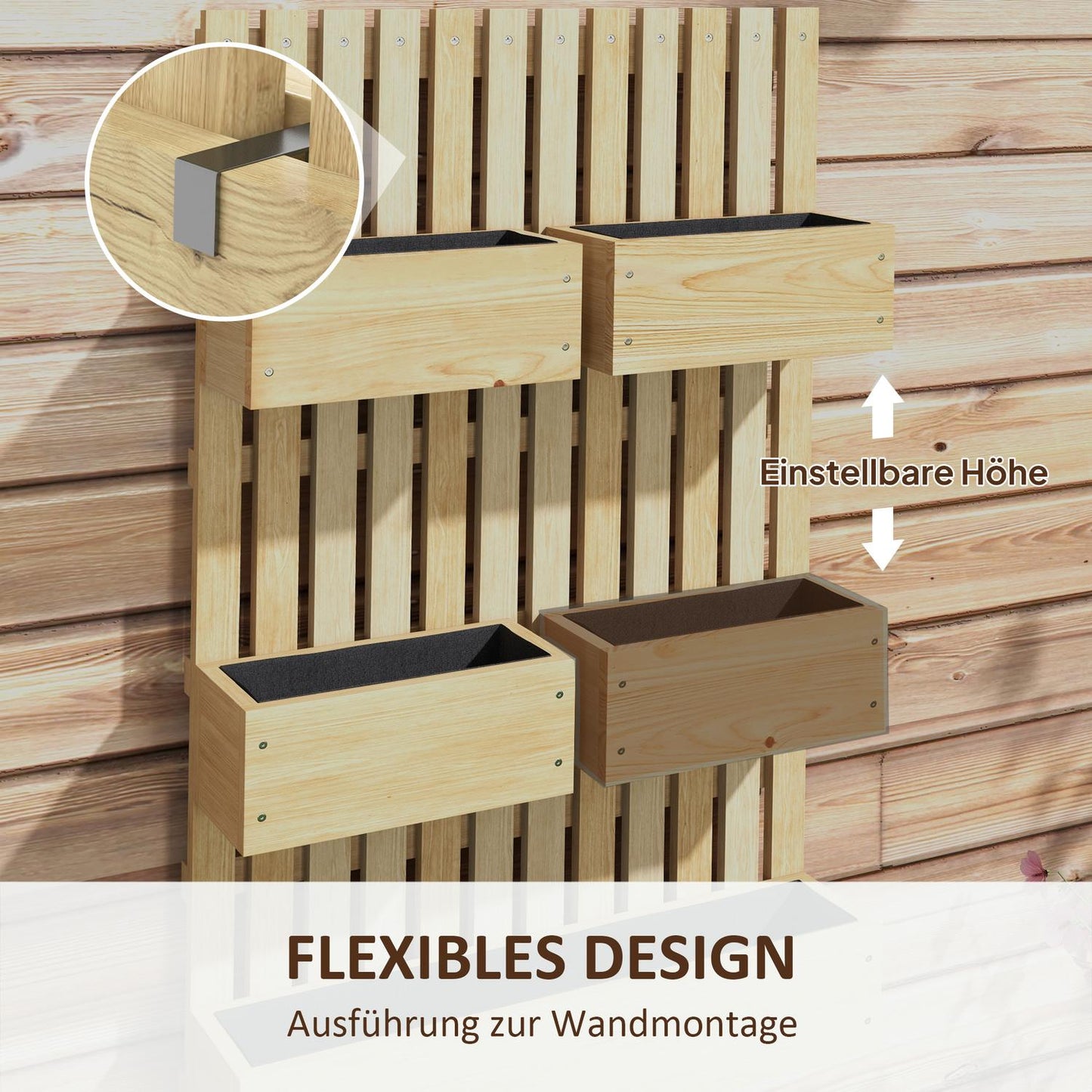 Adjustable wooden raised garden bed with trellis 60x16x100 cm