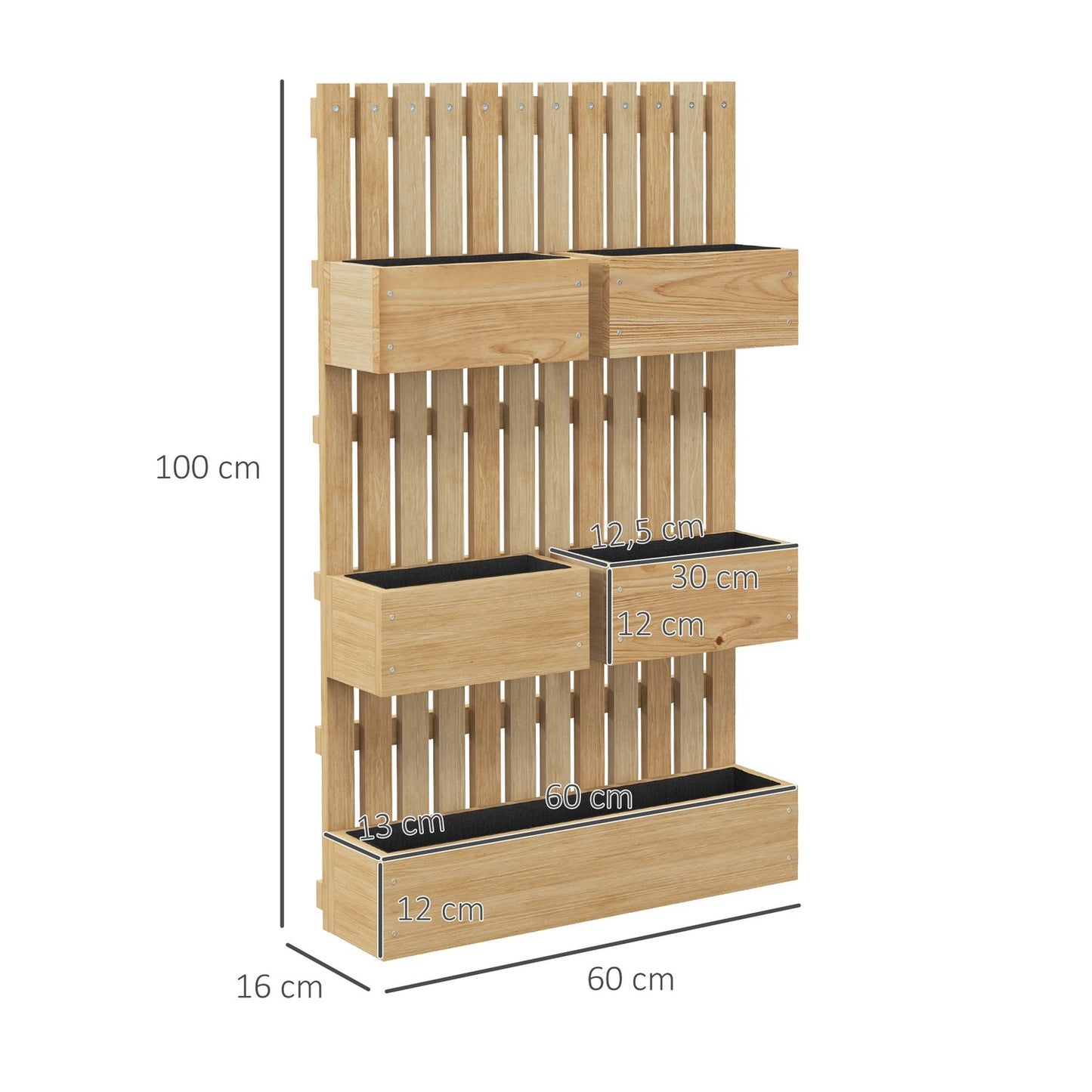 Adjustable wooden raised garden bed with trellis 60x16x100 cm