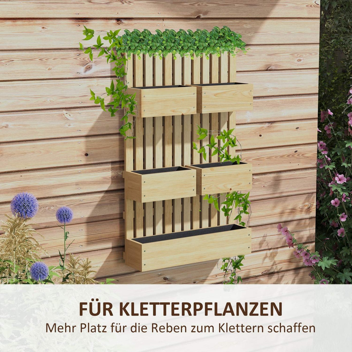 Adjustable wooden raised garden bed with trellis 60x16x100 cm