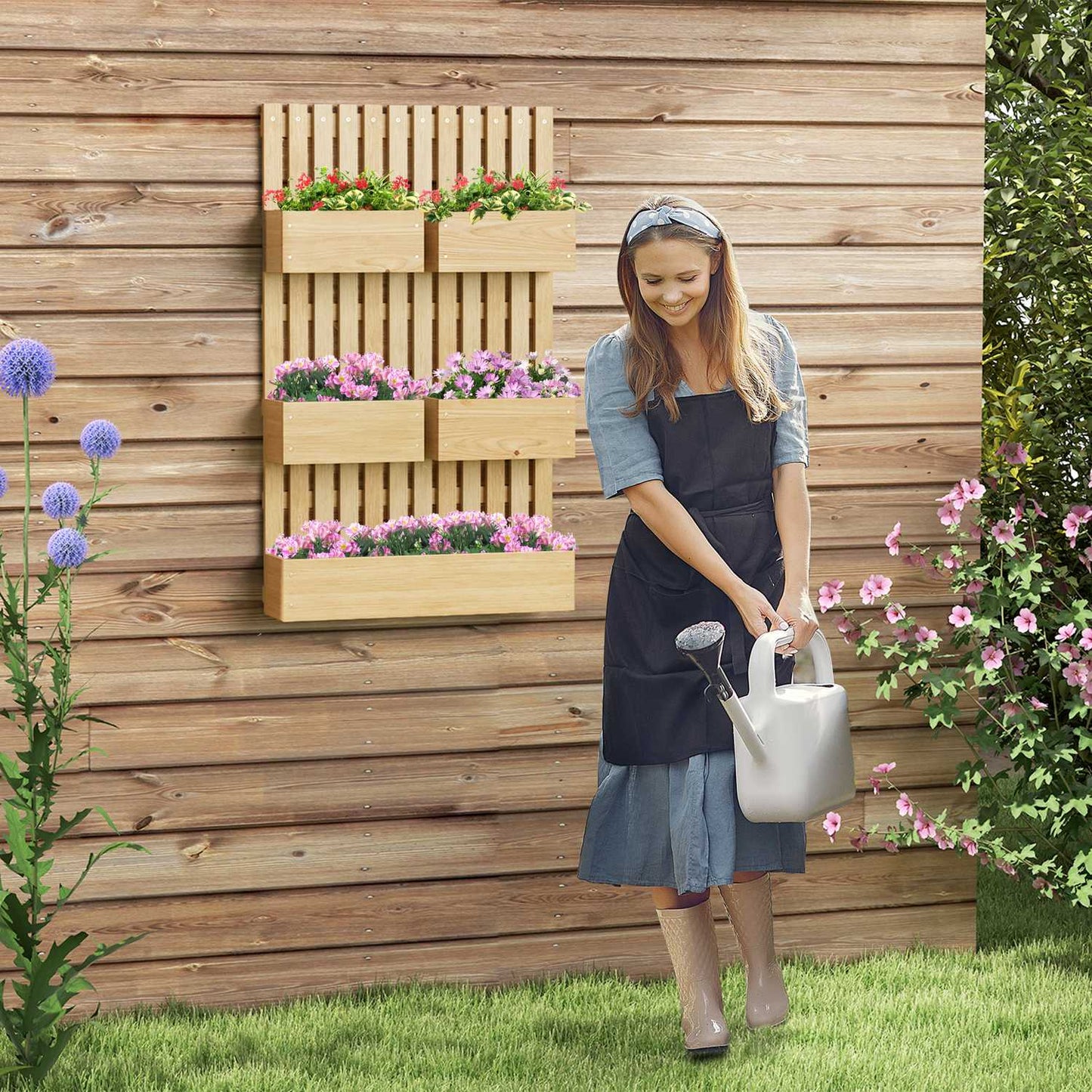 Adjustable wooden raised garden bed with trellis 60x16x100 cm