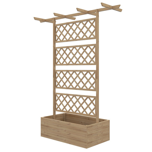 Raised wooden garden bed with roof and trellis, 160 x 55 x 183 cm