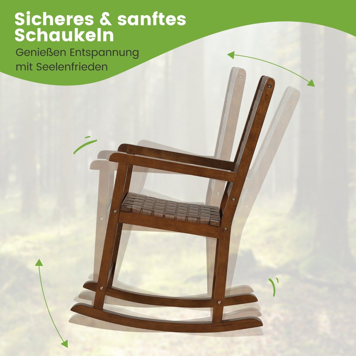 Wooden rocking chair with armrest & faux leather mesh & rubber tree frame brown