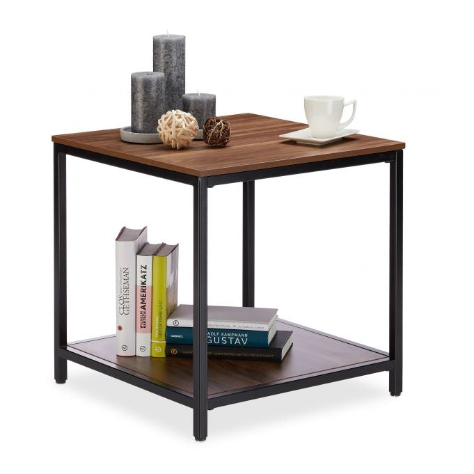 Wooden side table with metal base