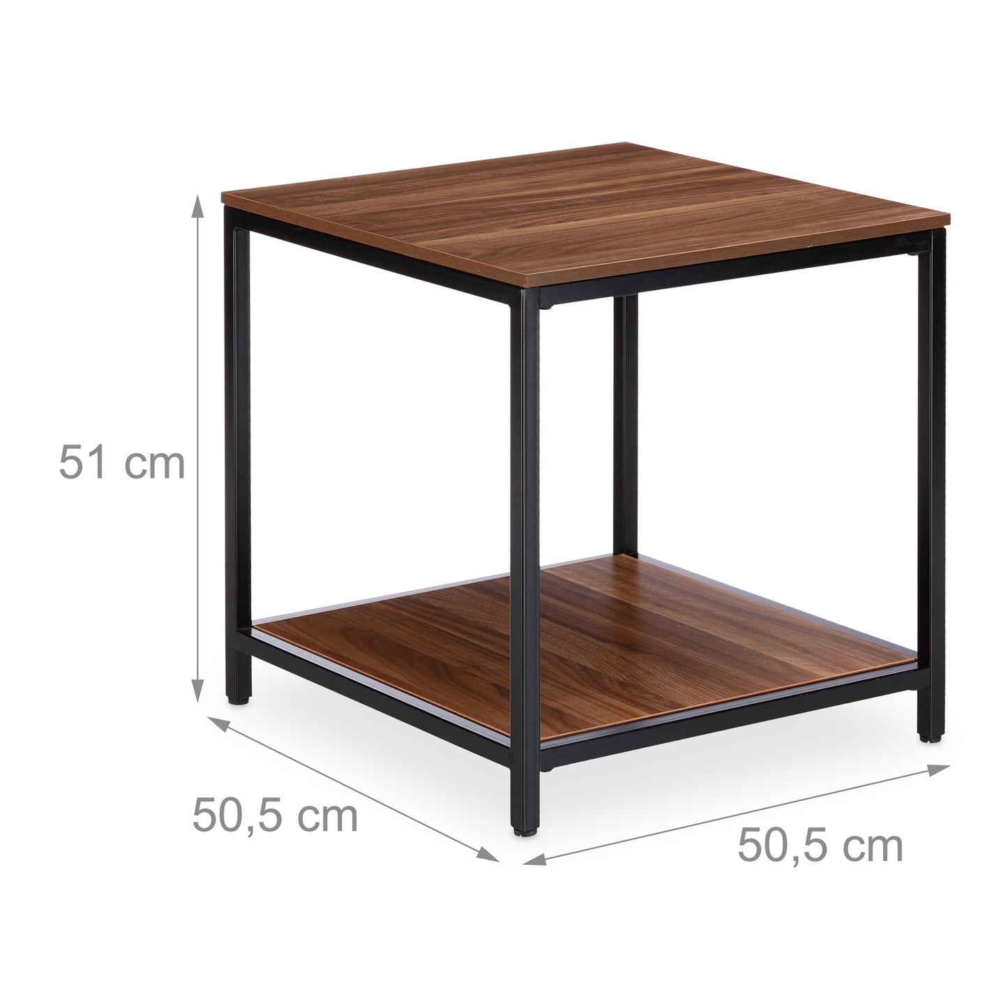 Wooden side table with metal base