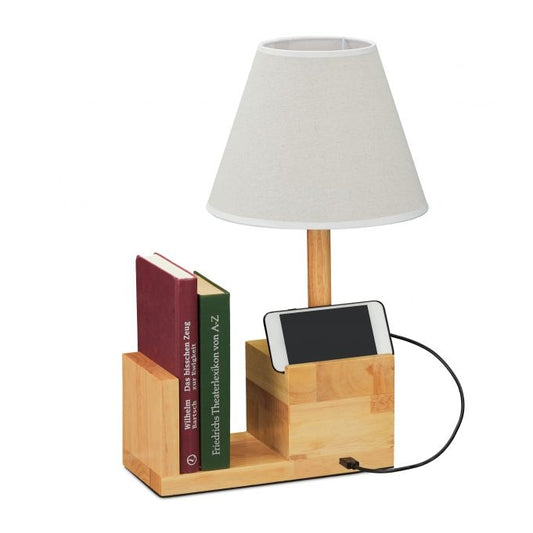 Wooden table lamp with USB socket