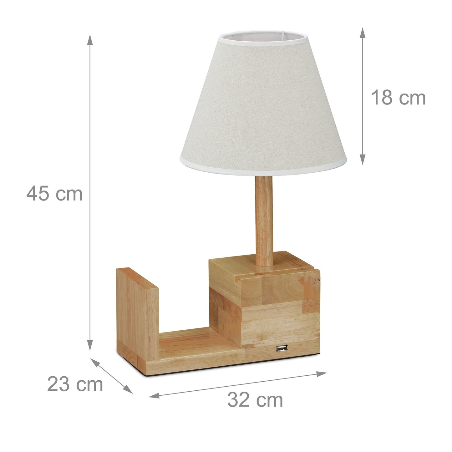Wooden table lamp with USB socket