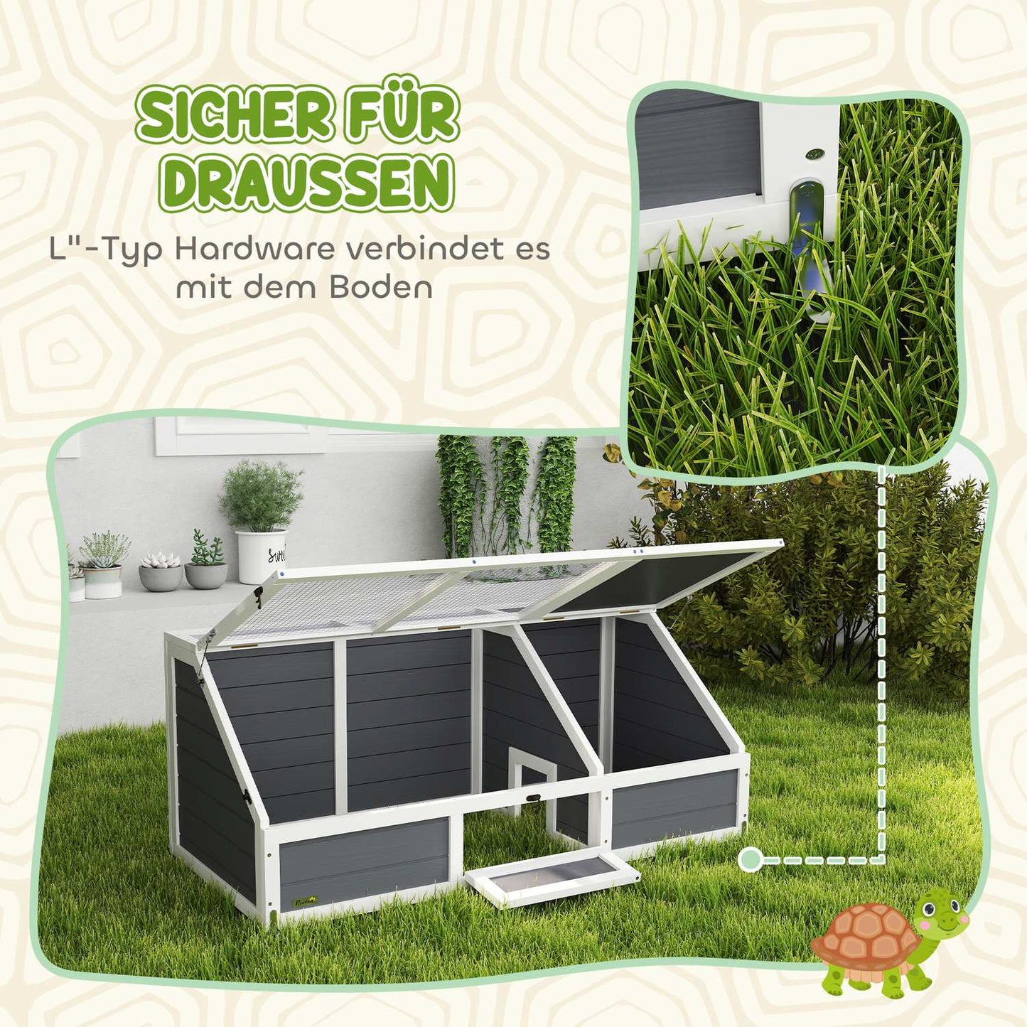 Outdoor wooden turtle cabinet, light grey, 120x55x50 cm