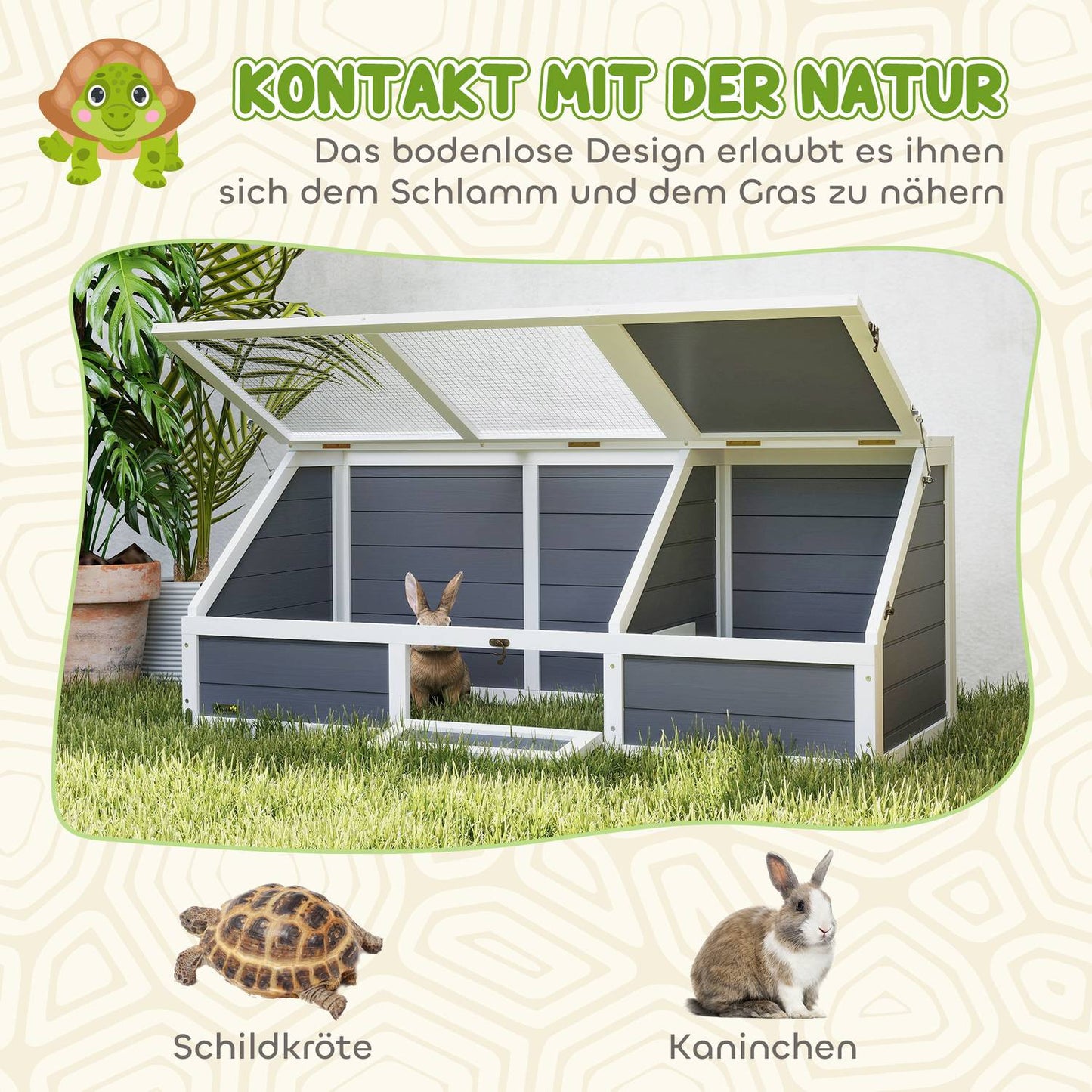 Outdoor wooden turtle cabinet, light grey, 120x55x50 cm