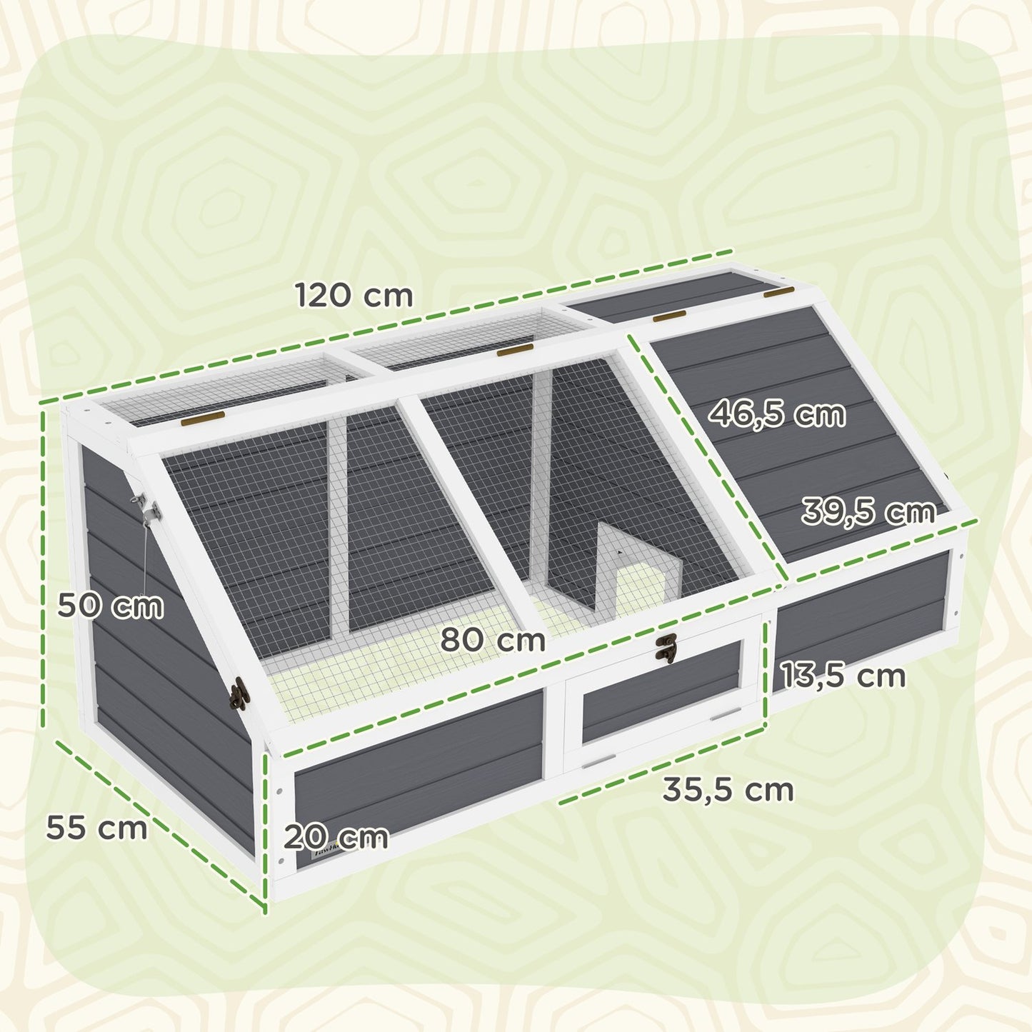 Outdoor wooden turtle cabinet, light grey, 120x55x50 cm
