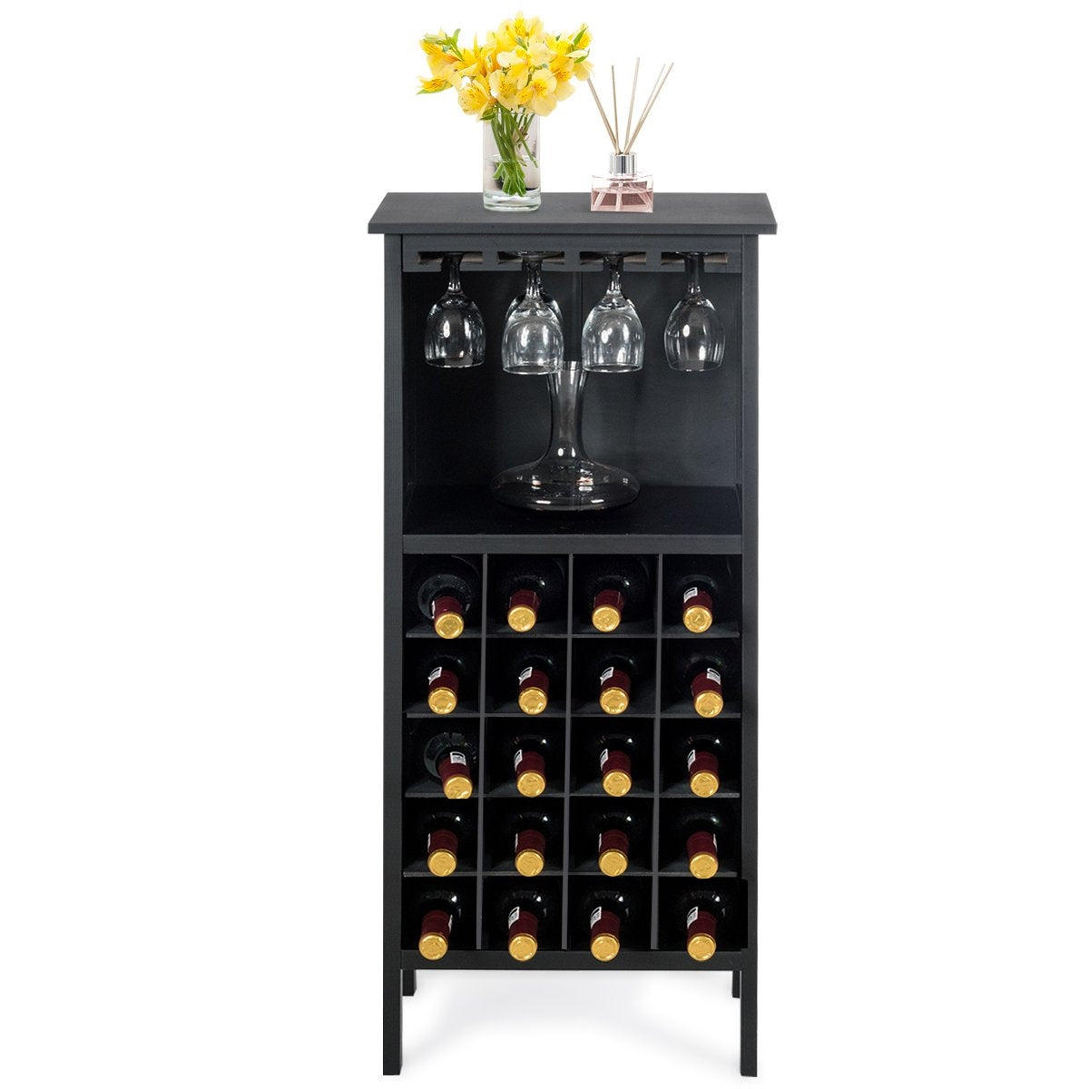 Wooden wine rack, bottle rack, wine stand, wooden shelf, wine cabinet, colonial style, black