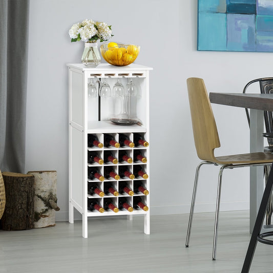 Wooden wine rack for 20 bottles with glass hanger 42 x 24.5 x 96 cm white