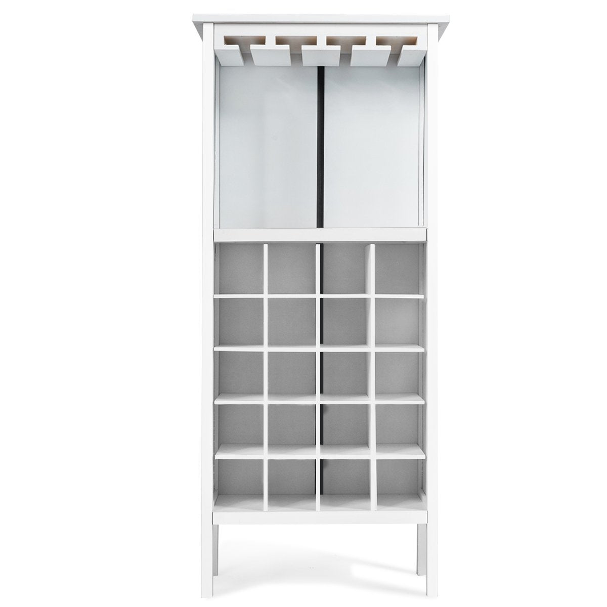 Wooden wine rack for 20 bottles with glass hanger 42 x 24.5 x 96 cm white