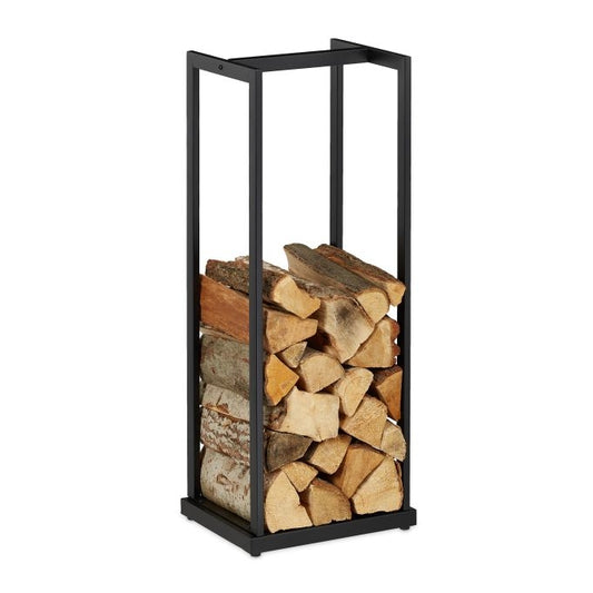 Wood stand in tall metal
