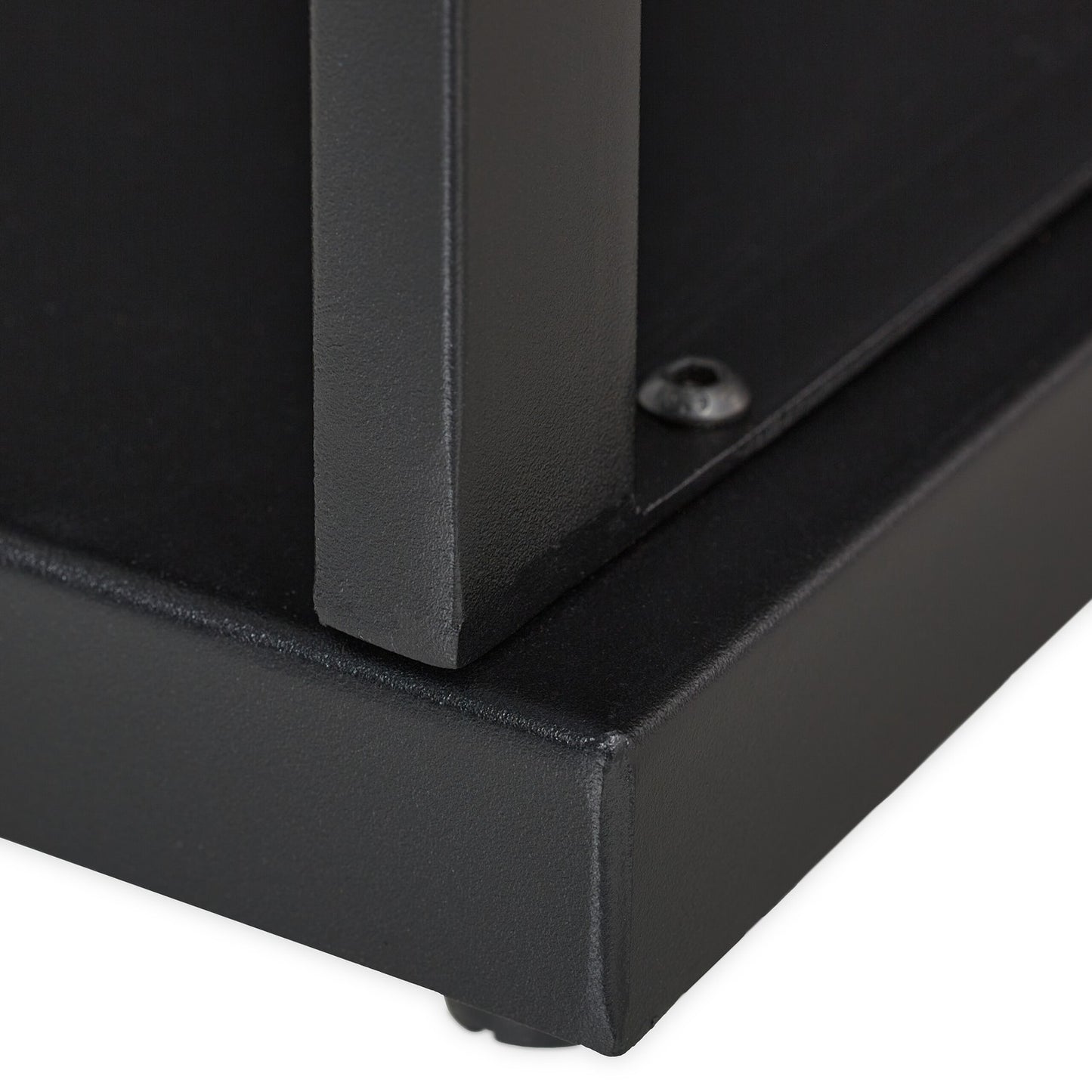 Wood stand in tall metal