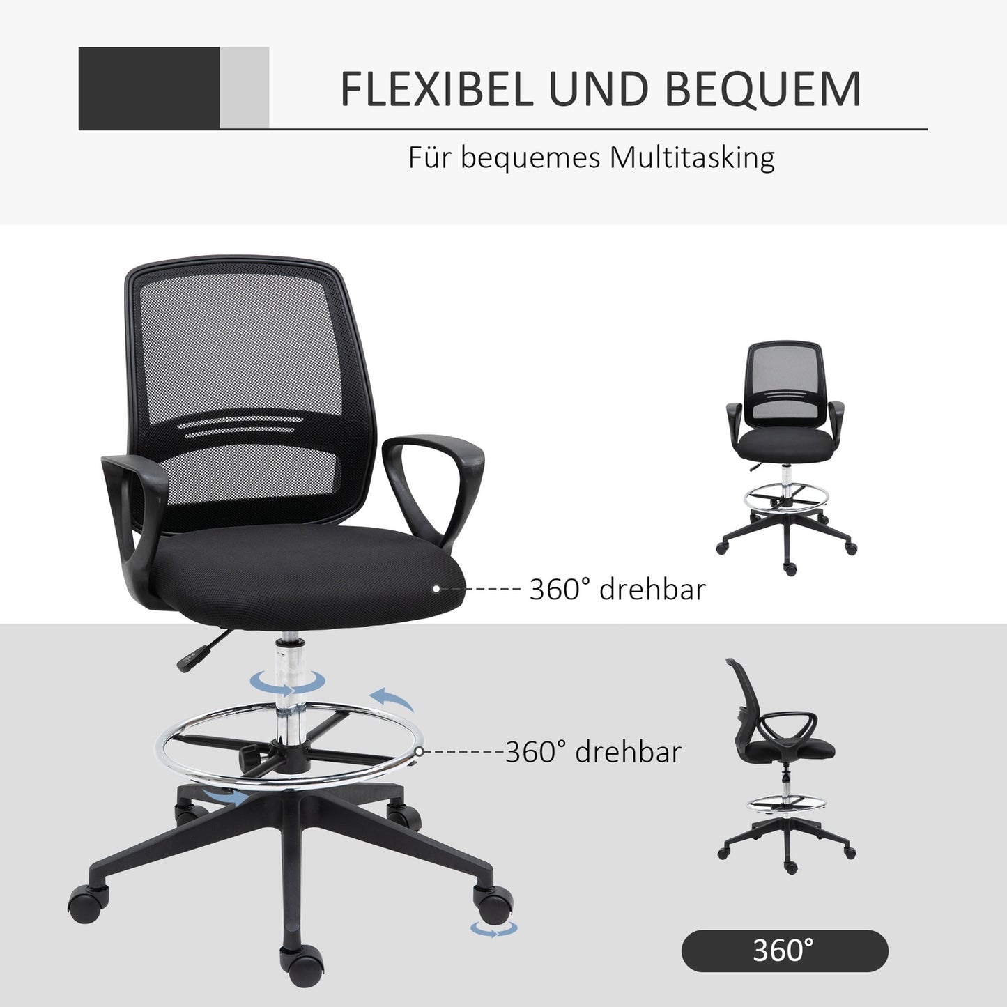 Ergonomic swivel office chair, height adjustable with footrest