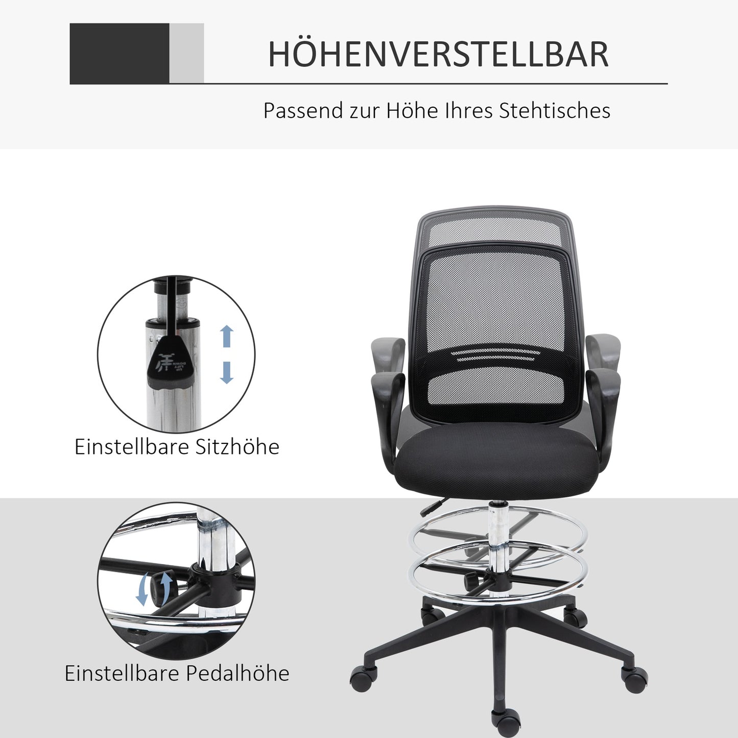 Ergonomic swivel office chair, height adjustable with footrest