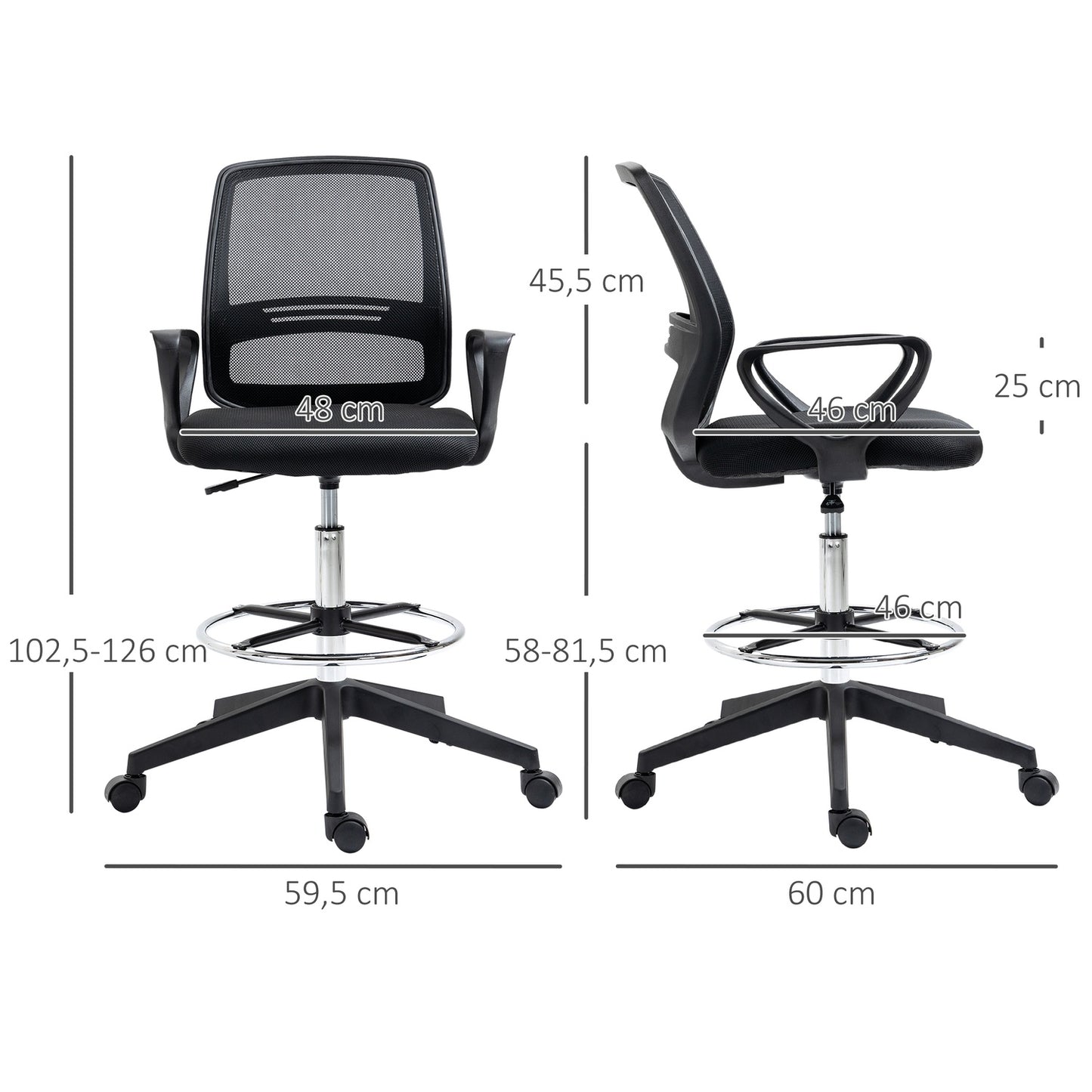 Ergonomic swivel office chair, height adjustable with footrest