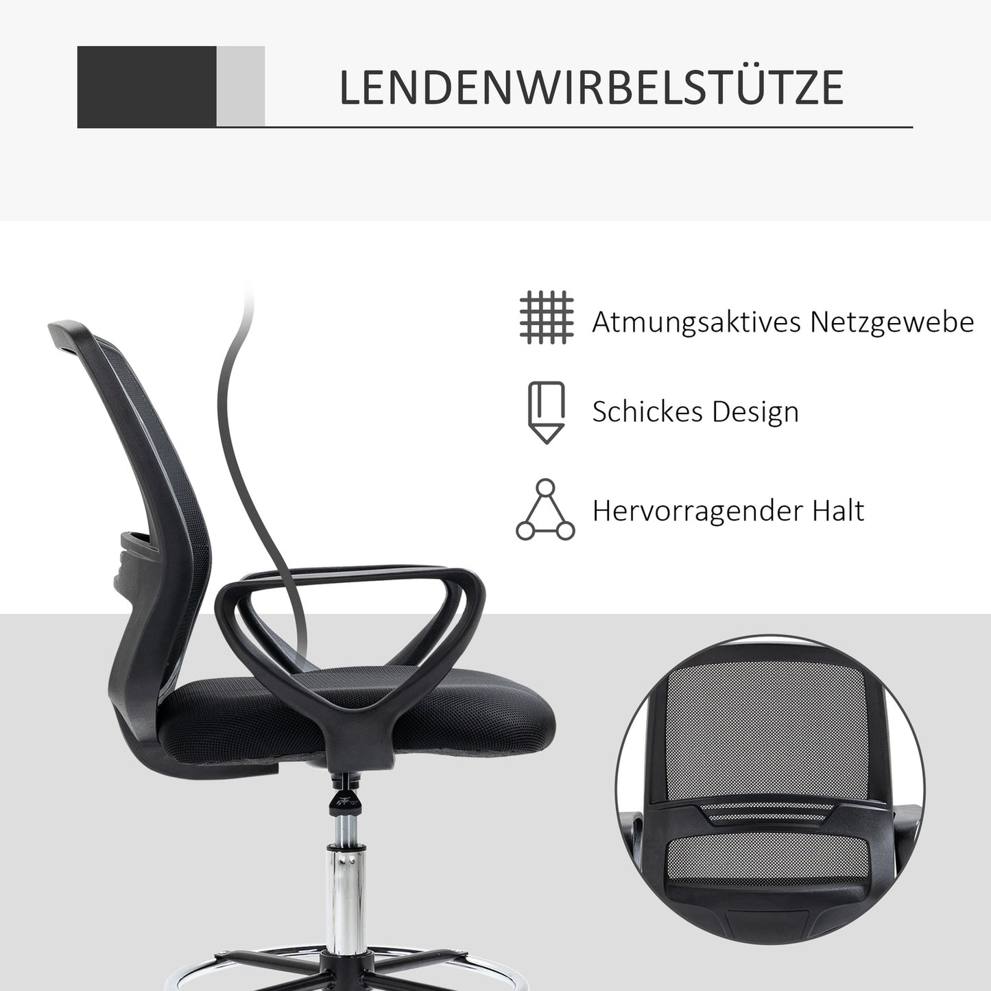 Ergonomic swivel office chair, height adjustable with footrest