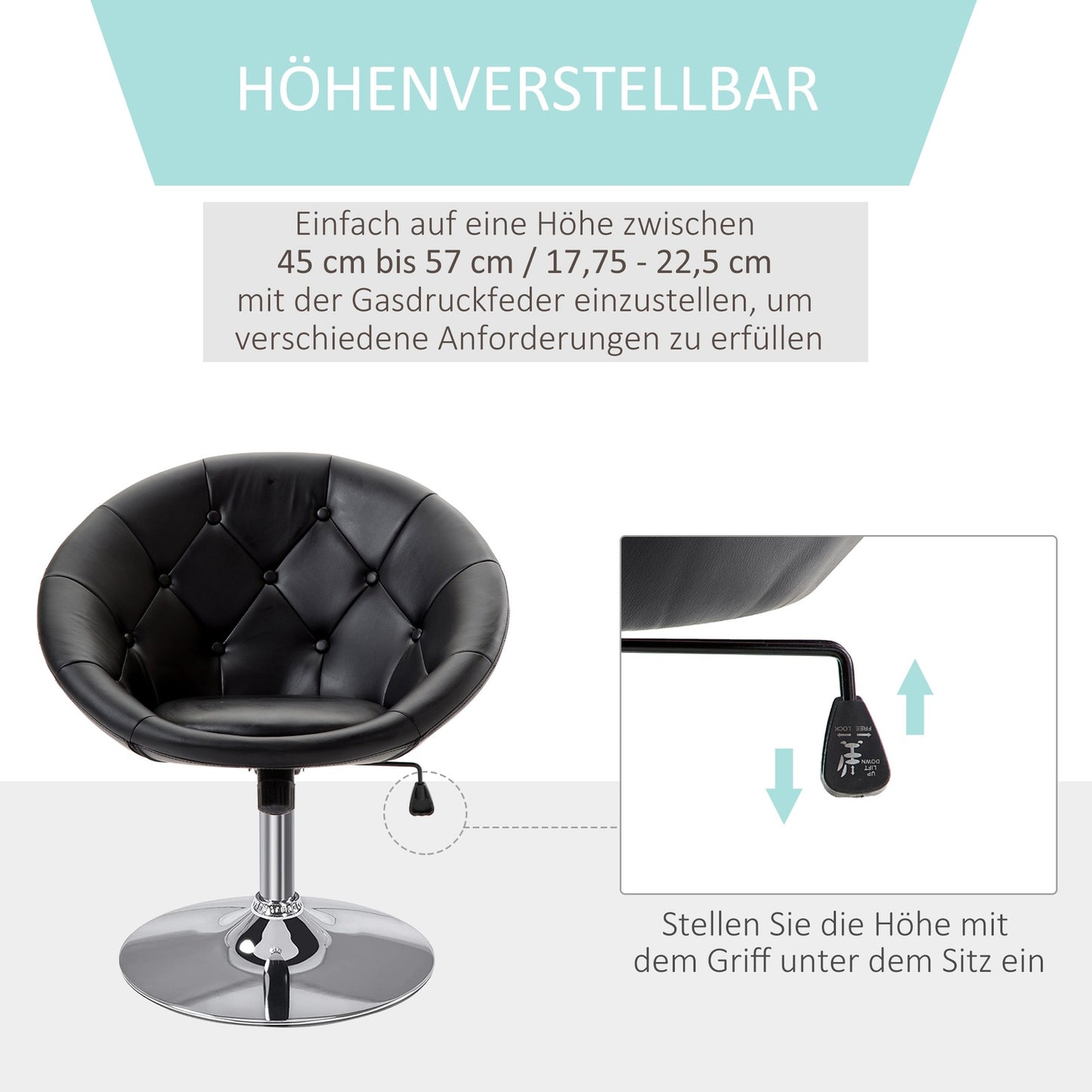 Adjustable swivel office chair, PU & steel, black/white