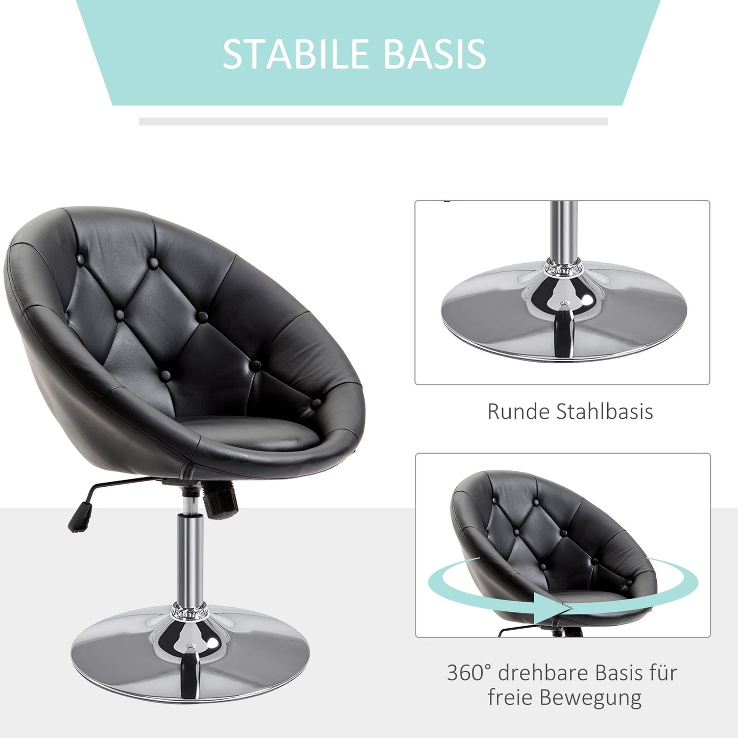 Adjustable swivel office chair, PU & steel, black/white