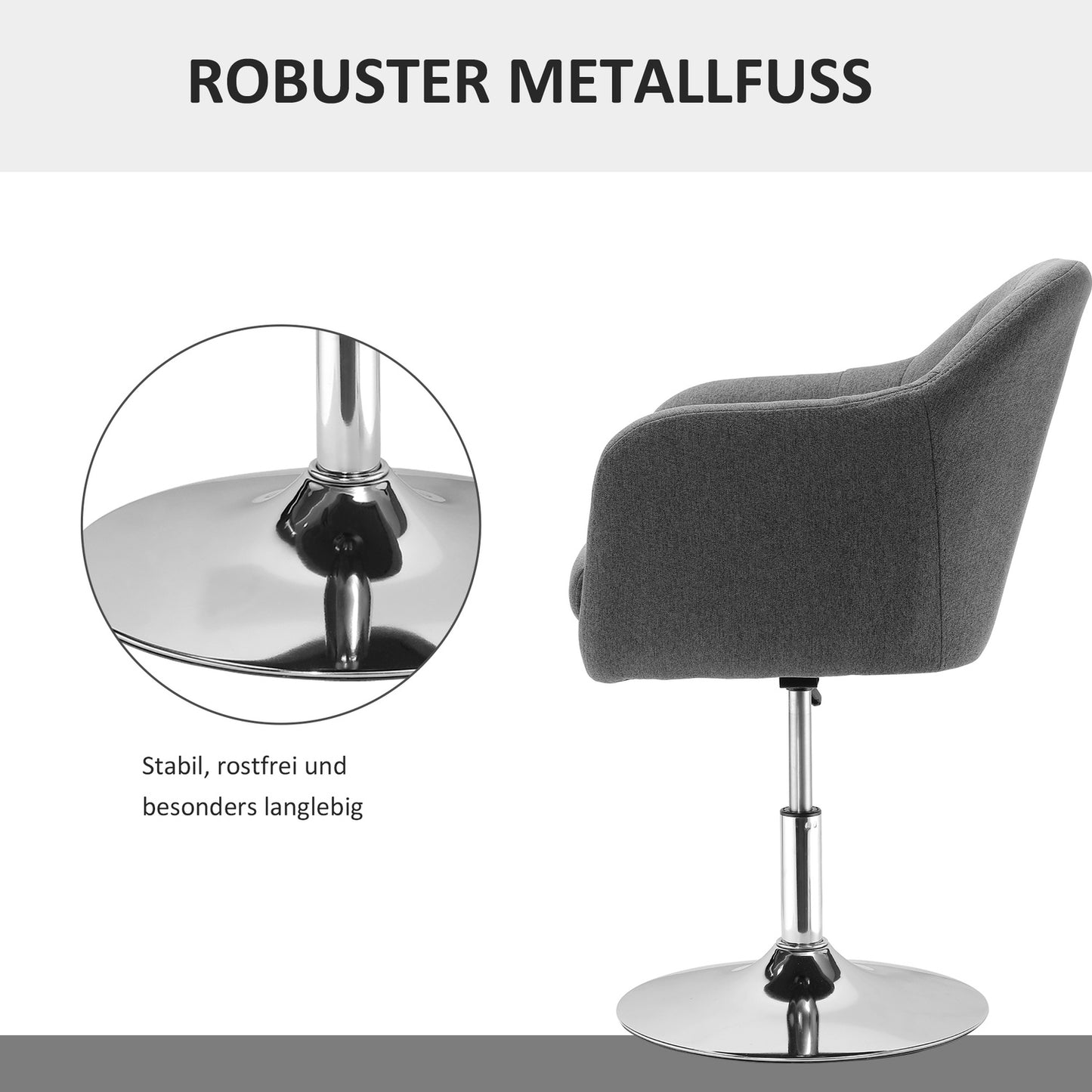 Height-adjustable swivel office chair, dark gray linen