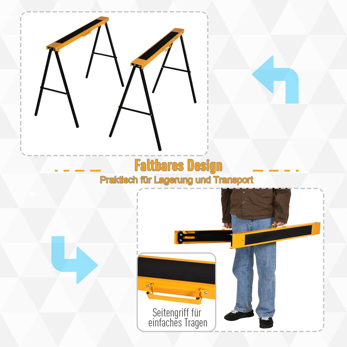 Folding steel saw horse - non-slip, 125 kg capacity