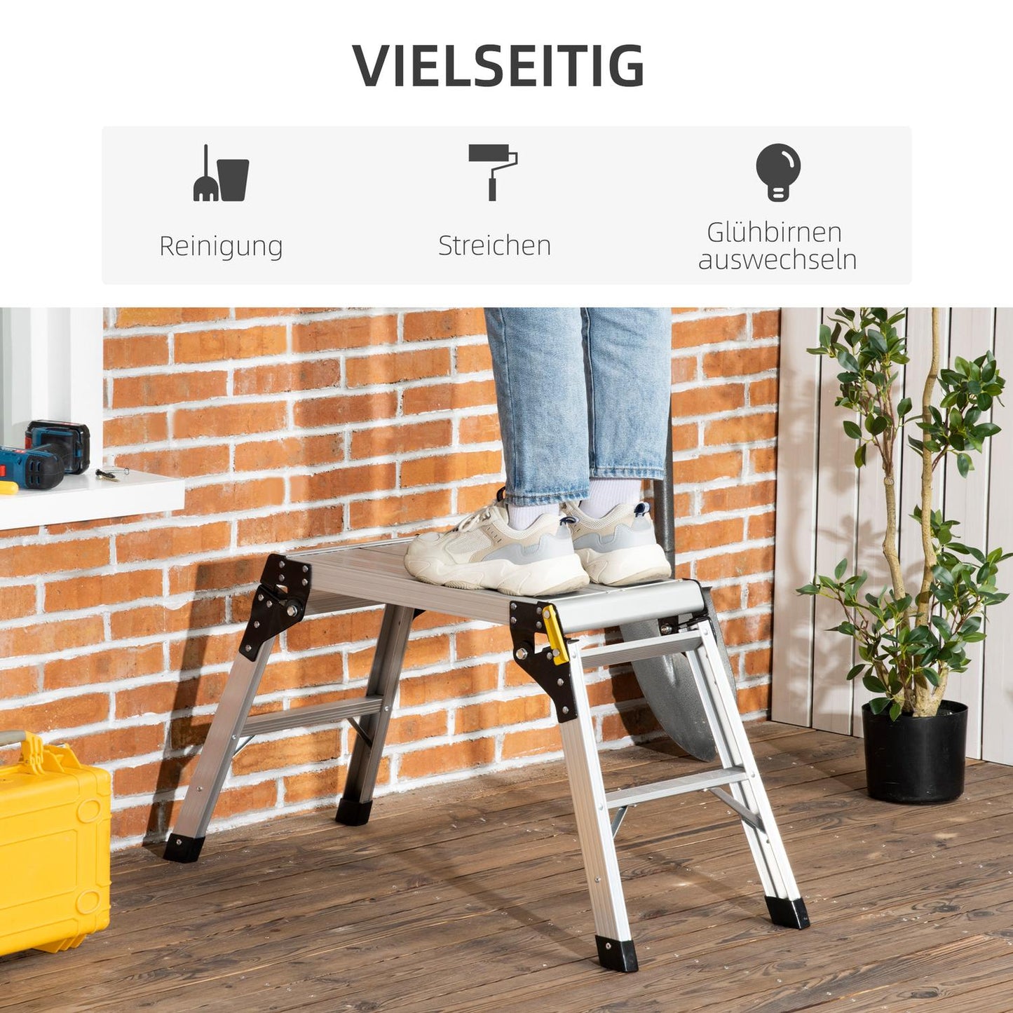 Folding workbench and platform, aluminum, 150 kg capacity