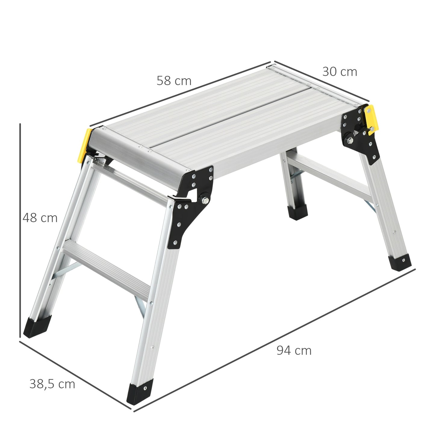 Folding workbench and platform, aluminum, 150 kg capacity