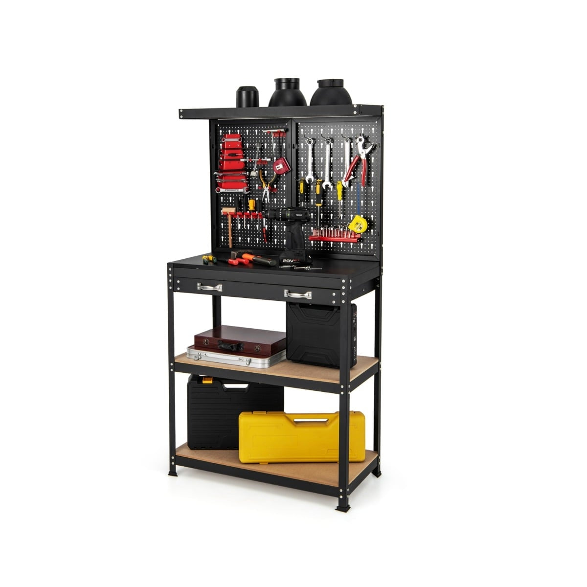 Workbench with Pegboard, Drawers, Metal Frame, 81x41x155 cm