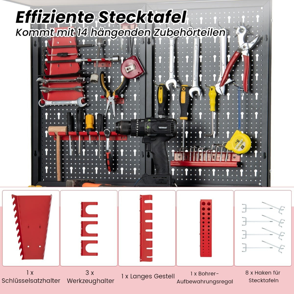 Workbench with Pegboard, Drawers, Metal Frame, 81x41x155 cm