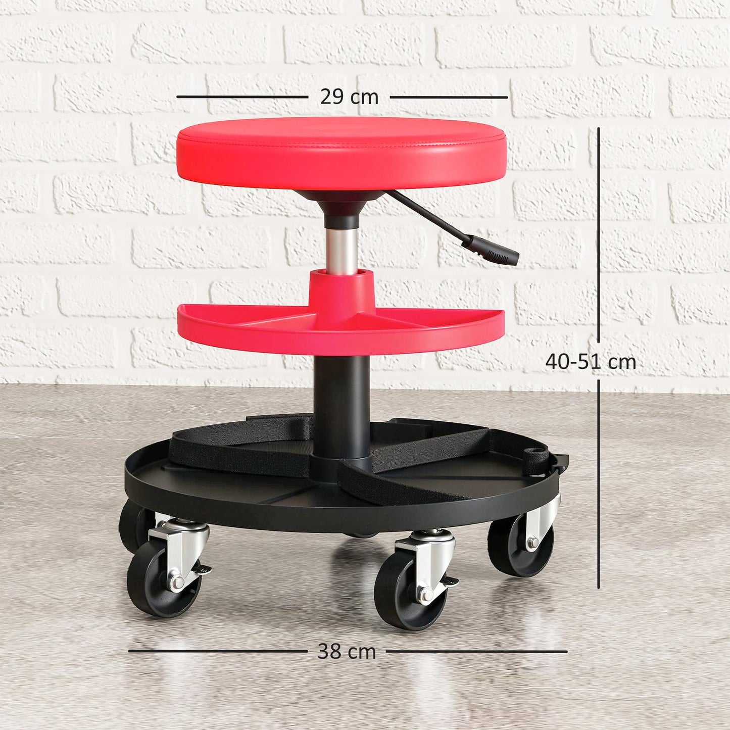 Mechanic Stool with Casters, Adjustable Height, 135 kg Capacity