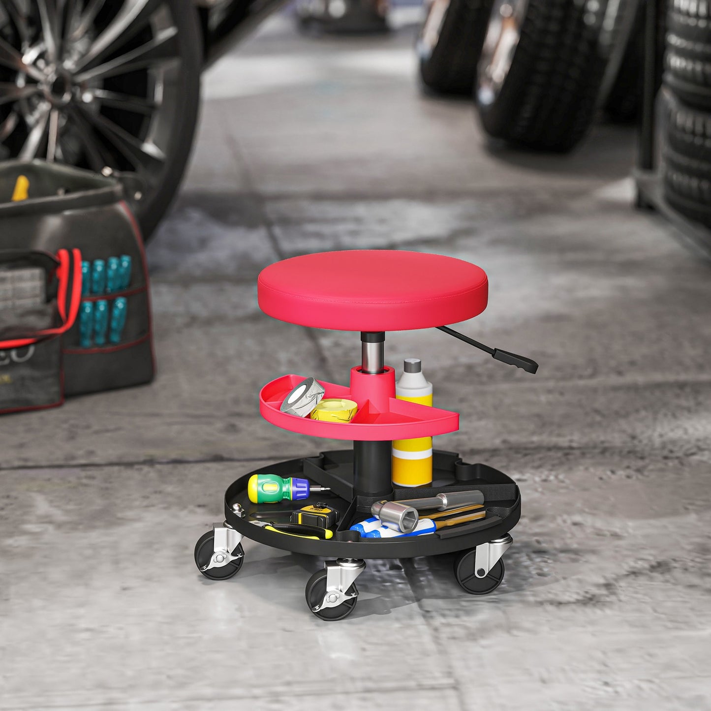 Mechanic Stool with Casters, Adjustable Height, 135 kg Capacity