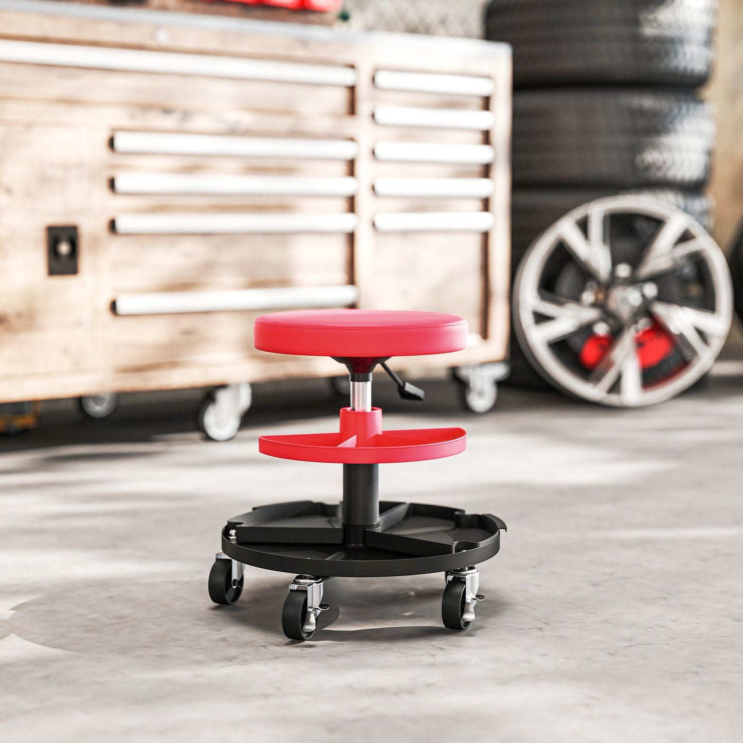Mechanic Stool with Casters, Adjustable Height, 135 kg Capacity