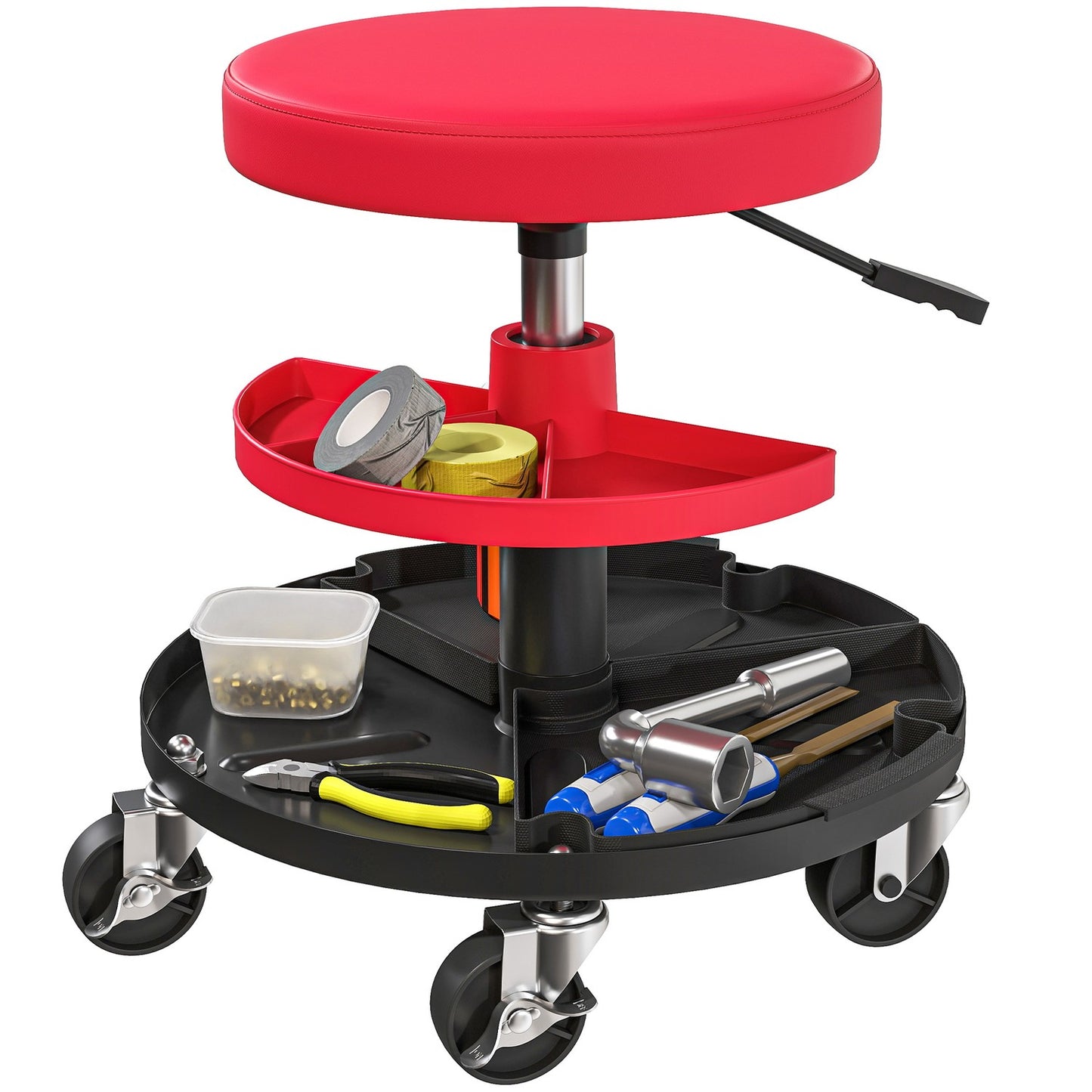 Mechanic Stool with Casters, Adjustable Height, 135 kg Capacity