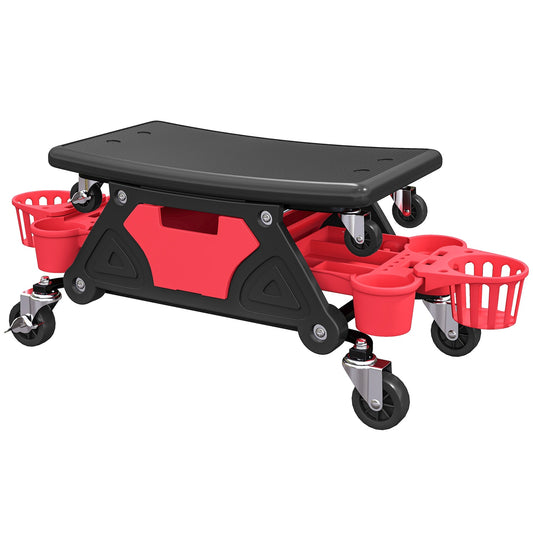 Workshop stool with removable castors, seat, storage area, 33cm high, rolling stool, load capacity up to 135 kg, red