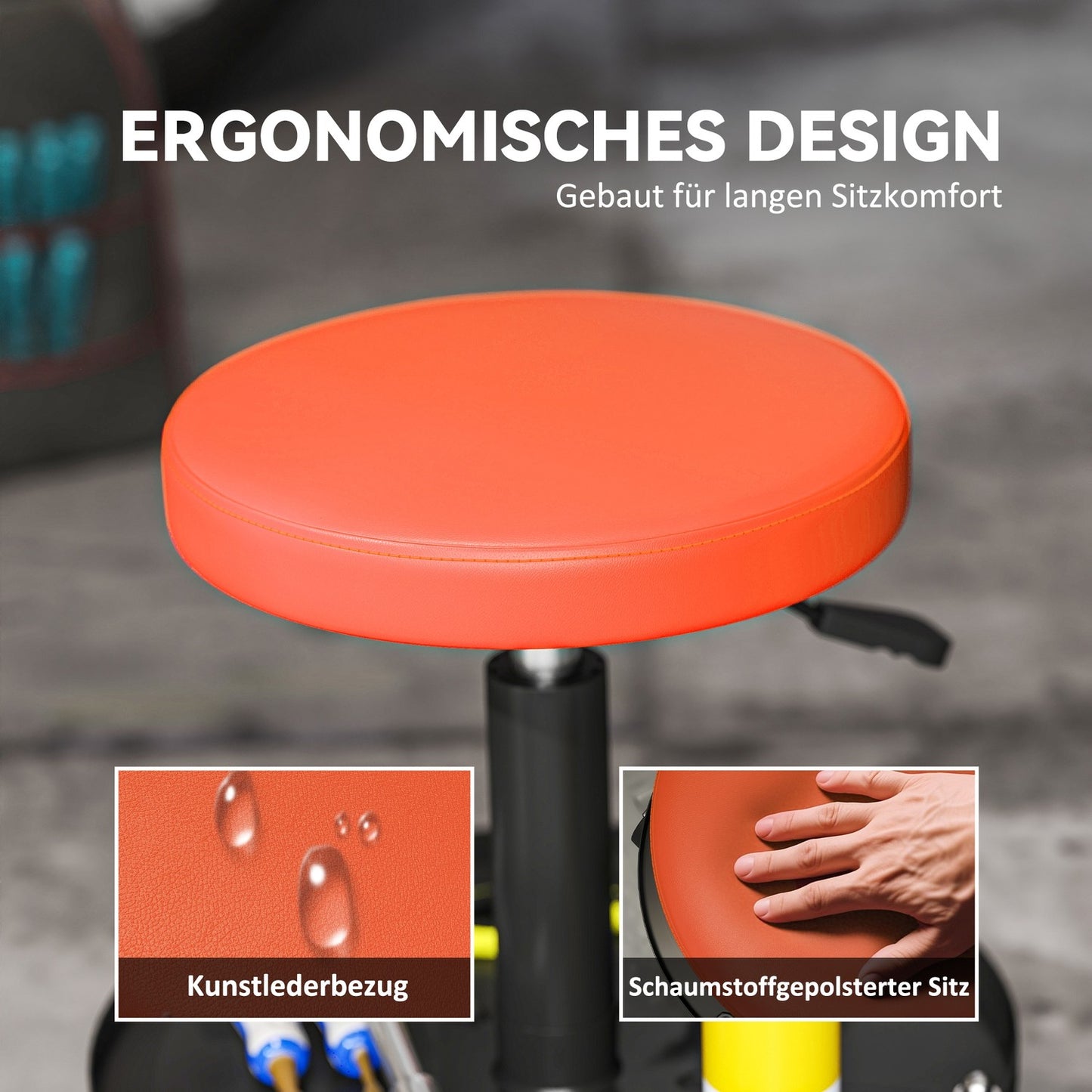 Rolling Workshop Stool, Adjustable Height, 135 kg Capacity