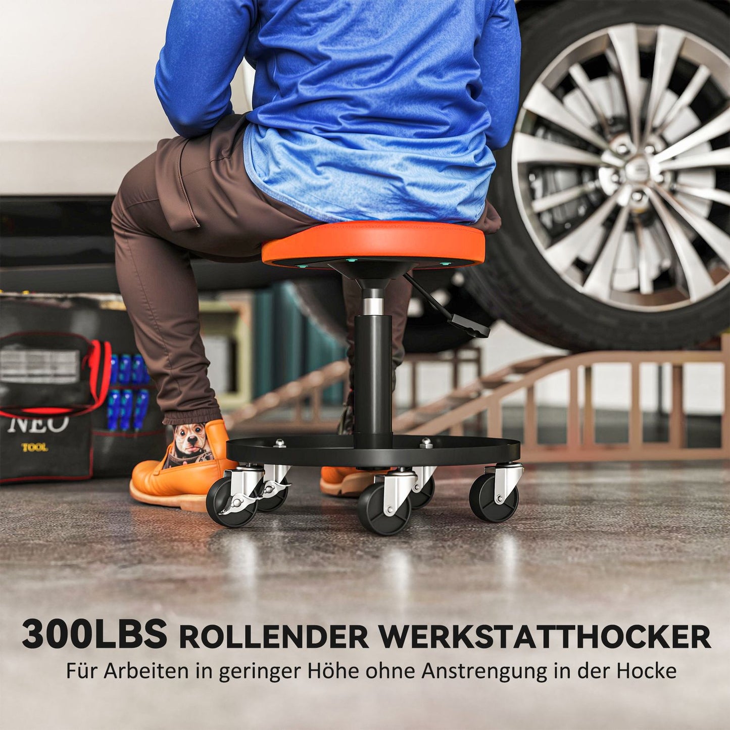 Rolling Workshop Stool, Adjustable Height, 135 kg Capacity