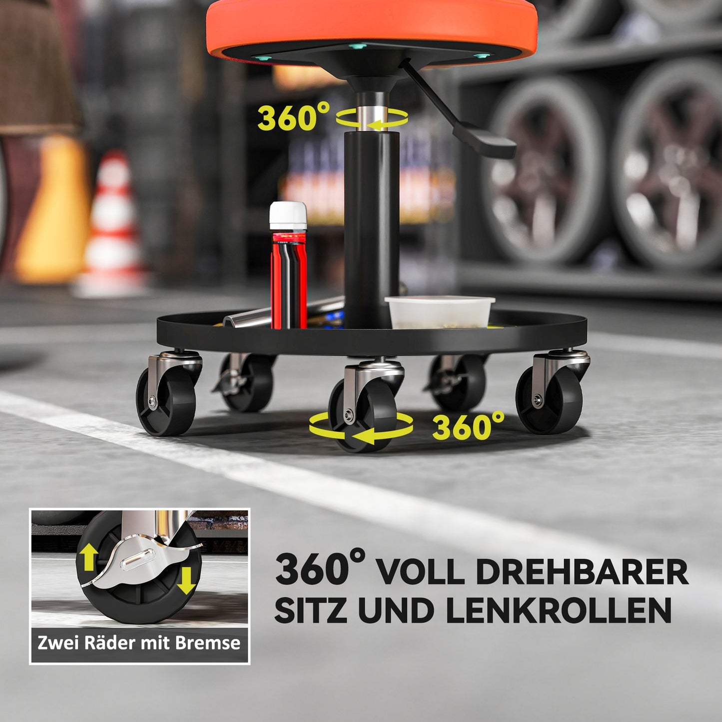 Rolling Workshop Stool, Adjustable Height, 135 kg Capacity