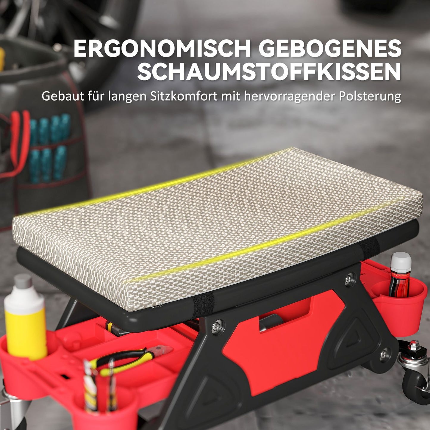 Workshop stool with wheels, storage area 35cm high, rolling stool, load capacity up to 135 kg, grey