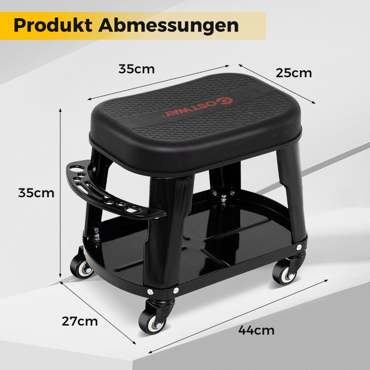Workshop stool workshop chair with equipment tray and tool holder workshop rolling stool black