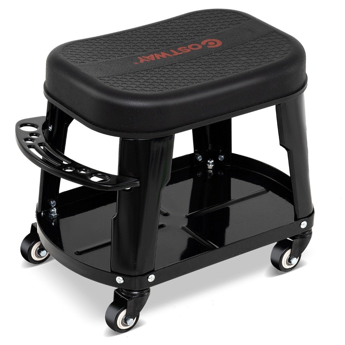 Workshop stool workshop chair with equipment tray and tool holder workshop rolling stool black