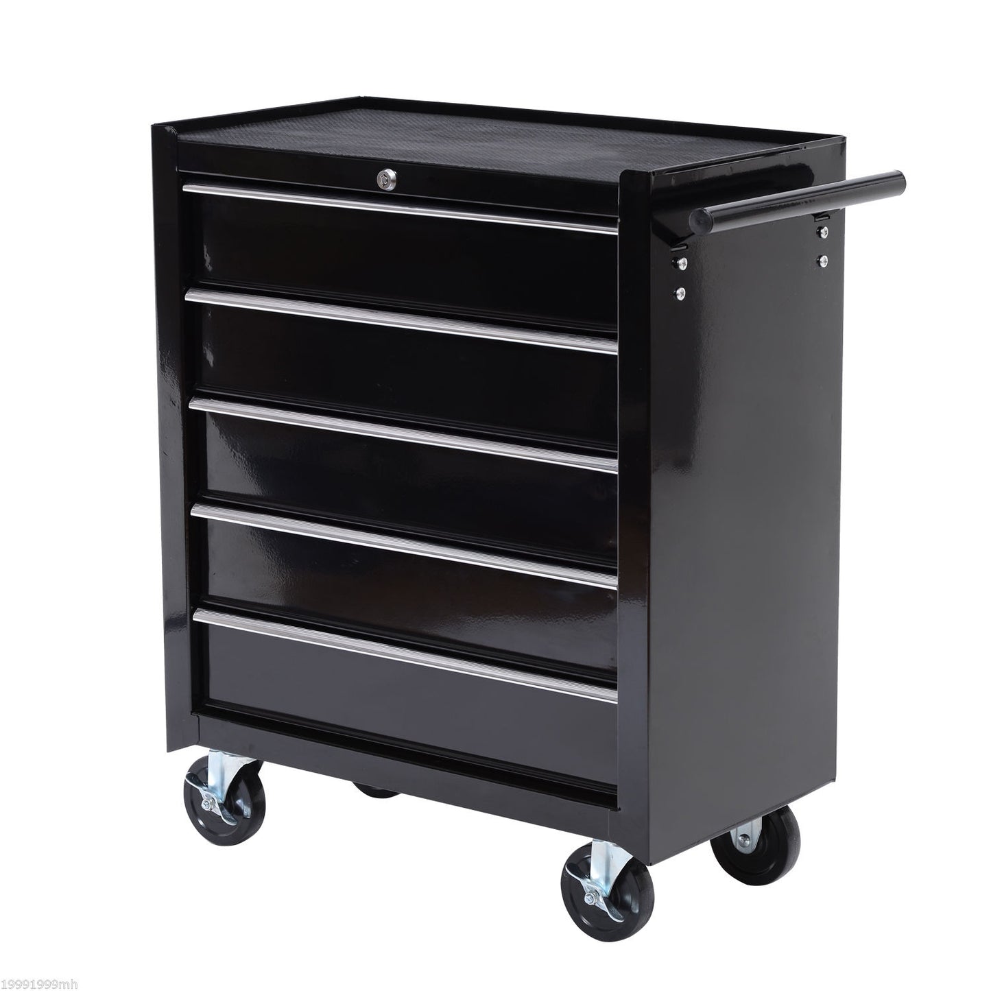 Lockable black tool trolley with 5 drawers & handle