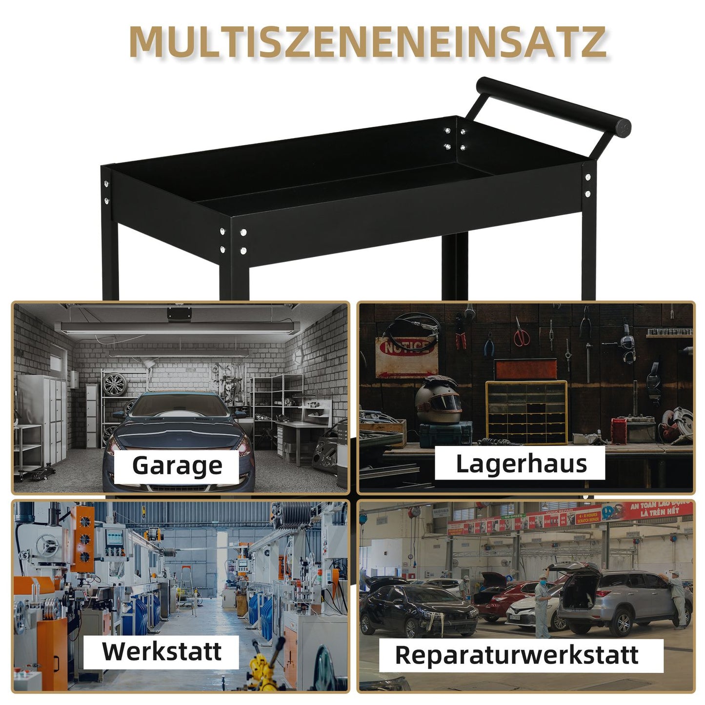 Workshop trolley, 2-level steel, 150 kg load capacity