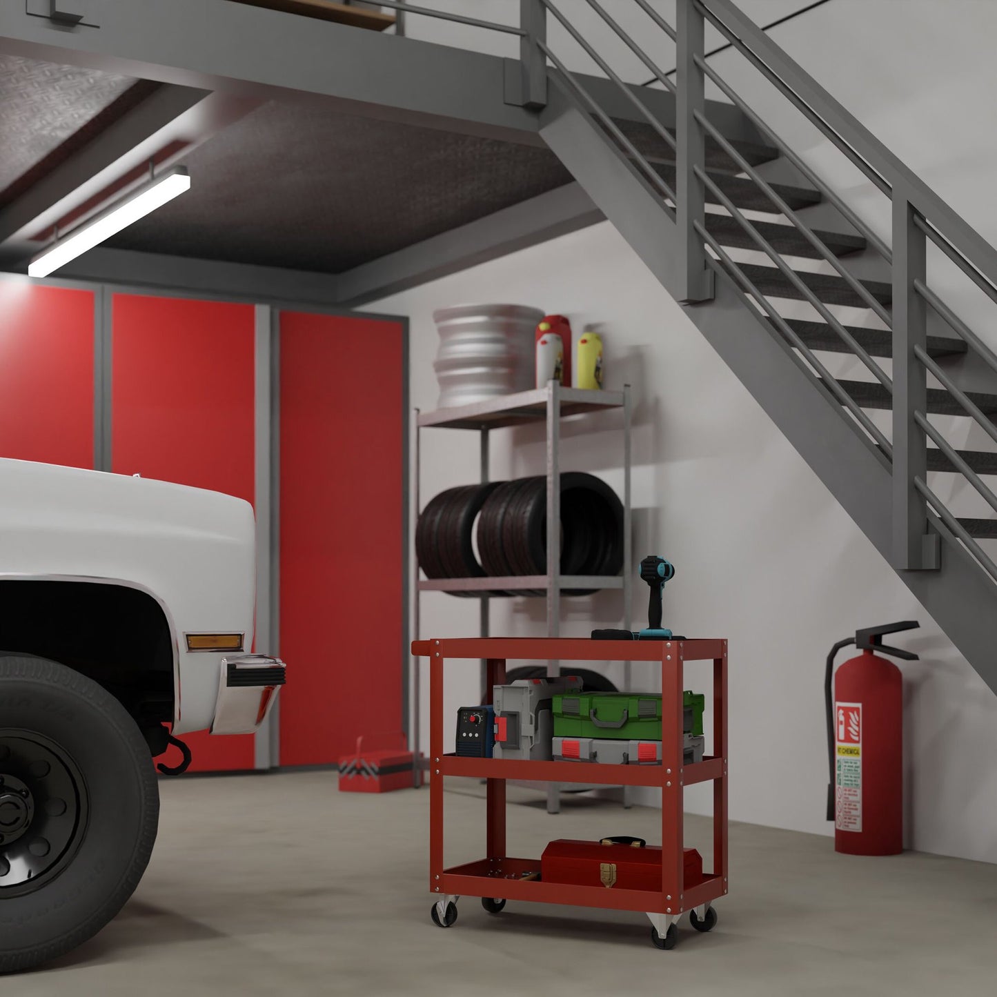 Workshop trolley with 3 shelves