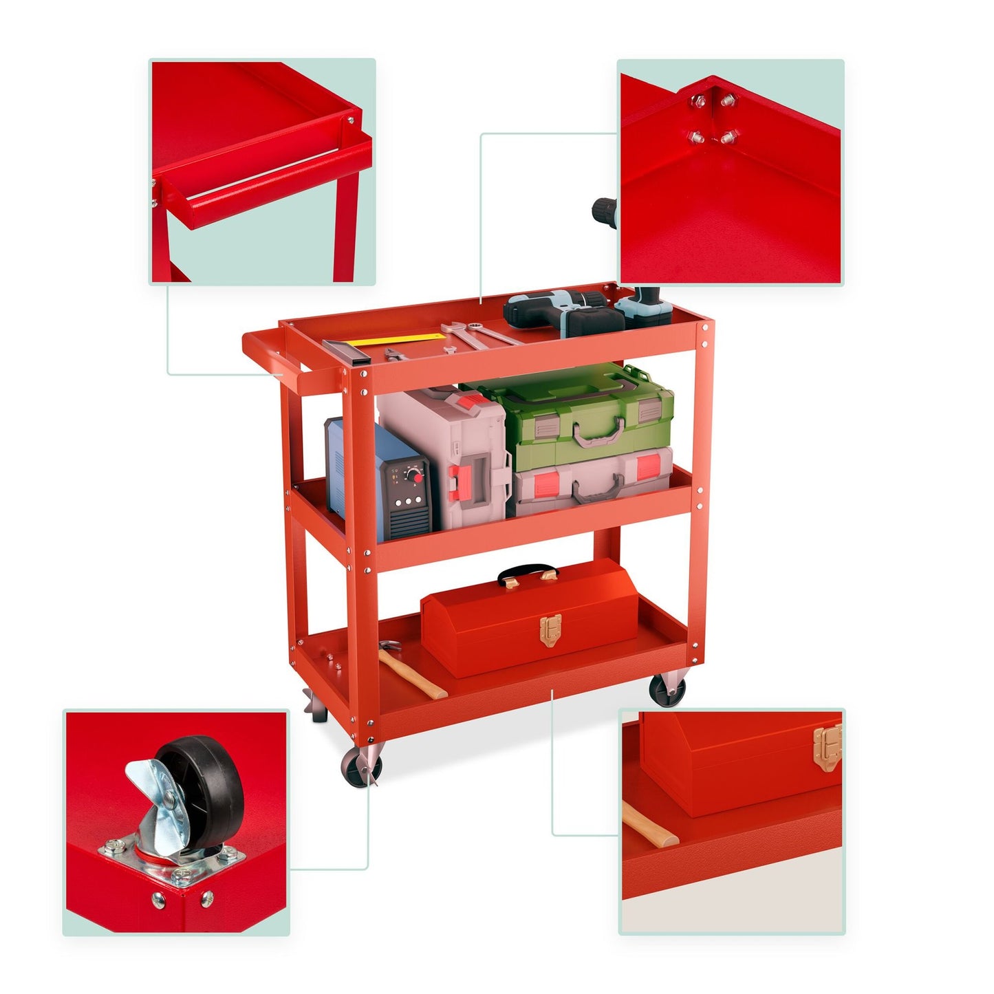 Workshop trolley with 3 shelves