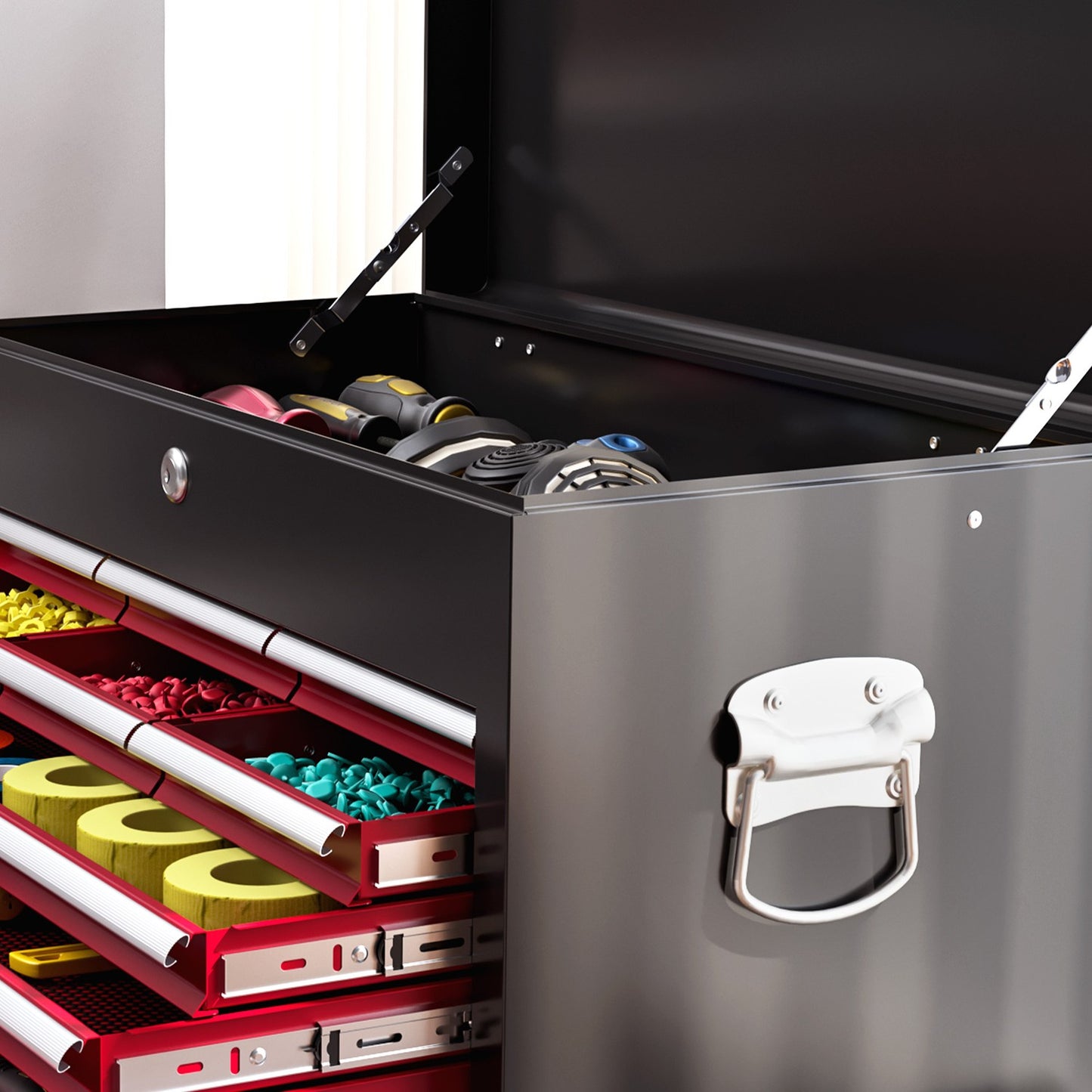 Mobile workshop trolley, Lockable, 14 drawers, Red