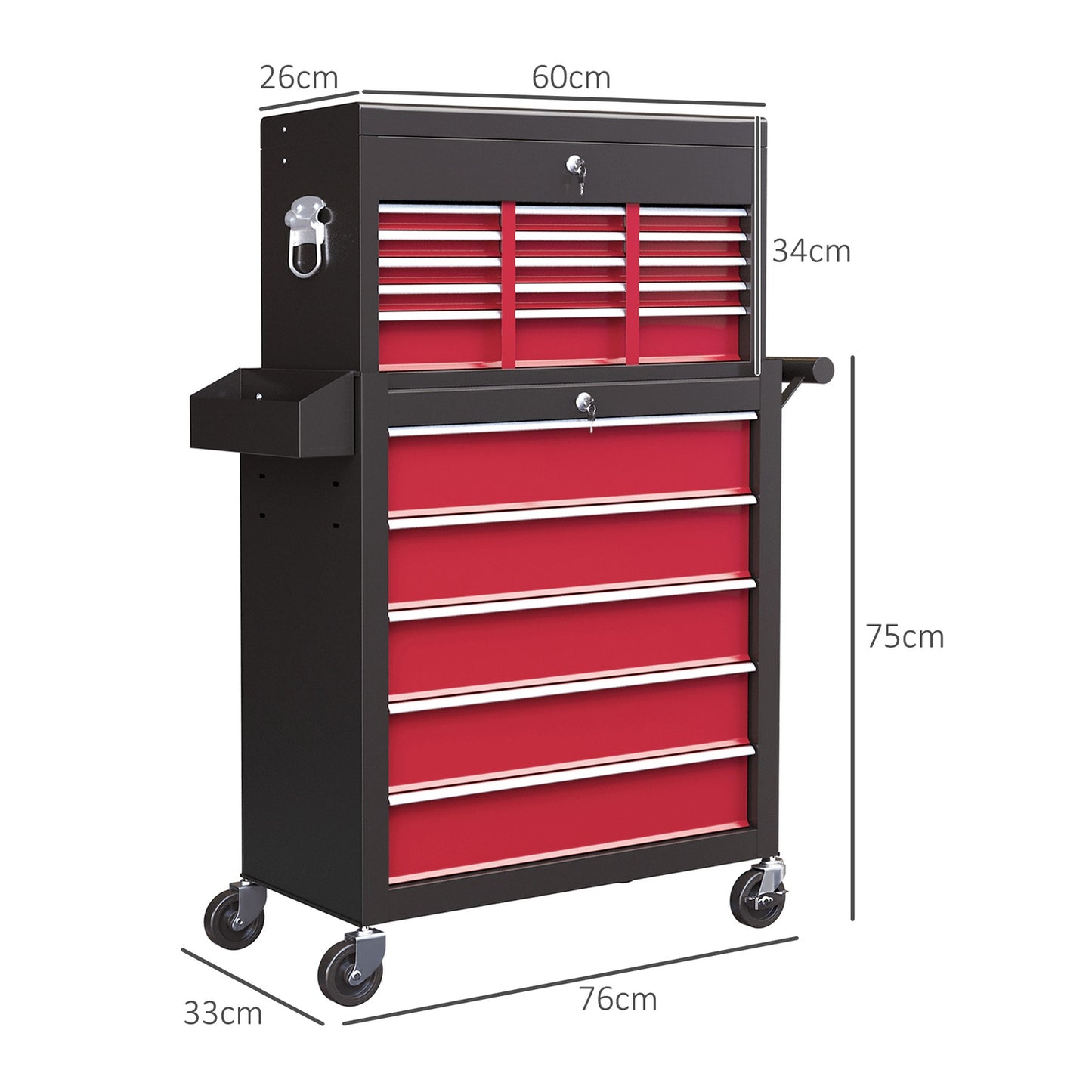 Mobile workshop trolley, Lockable, 14 drawers, Red