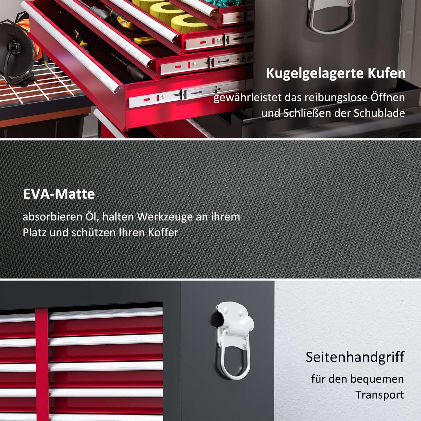 Mobile workshop trolley, Lockable, 14 drawers, Red